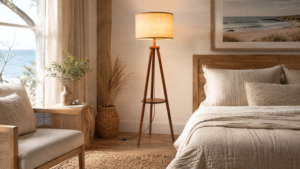 Solenne Wooden Tripod Floor Lamp