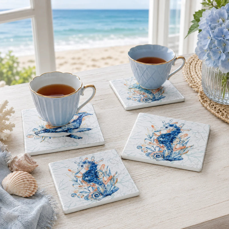 Four-piece Sea-life Ceramic Coaster Set