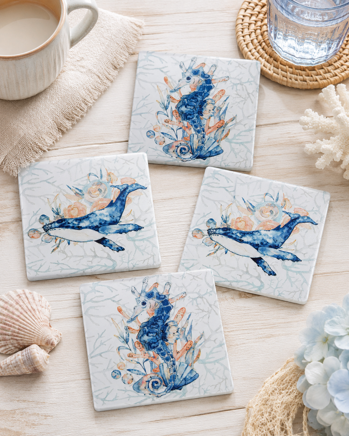 Four-piece Sea-life Ceramic Coaster Set