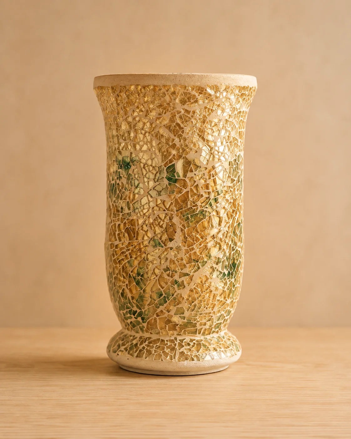 Sunlit Gold Mosaic Statement Vase 25cm with reflective gold and cream mosaic detailing