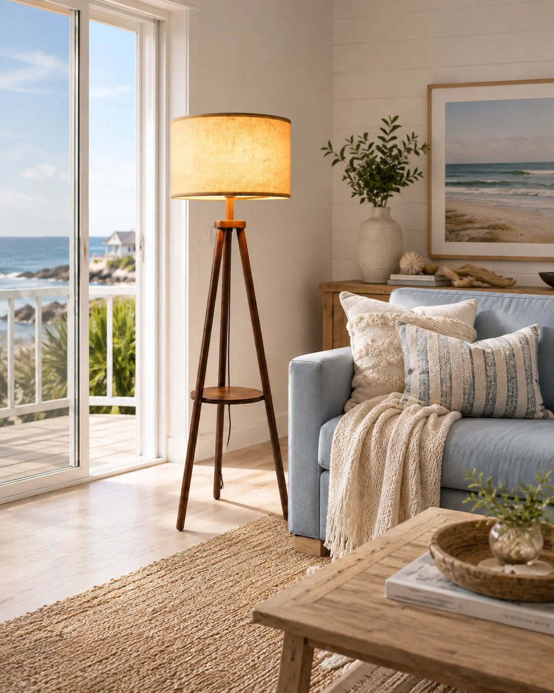 Solenne Wooden Tripod Floor Lamp