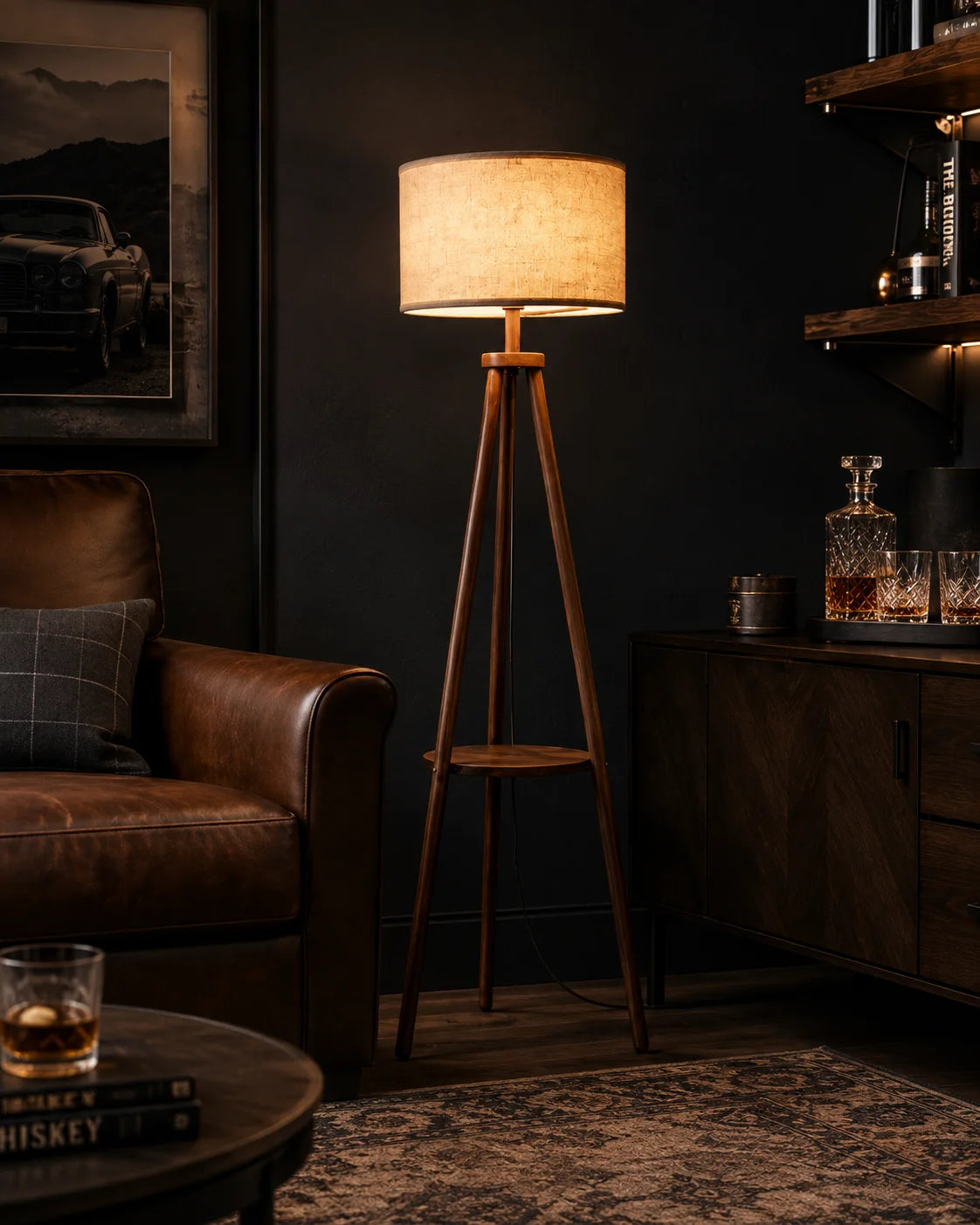 Solenne Wooden Tripod Floor Lamp