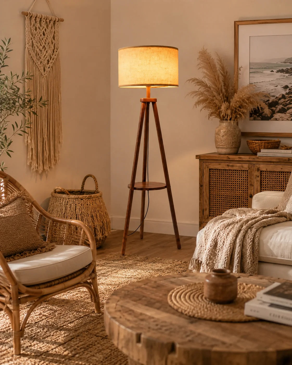 Solenne Wooden Tripod Floor Lamp