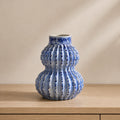 Blue Ribbed Ceramic Vase