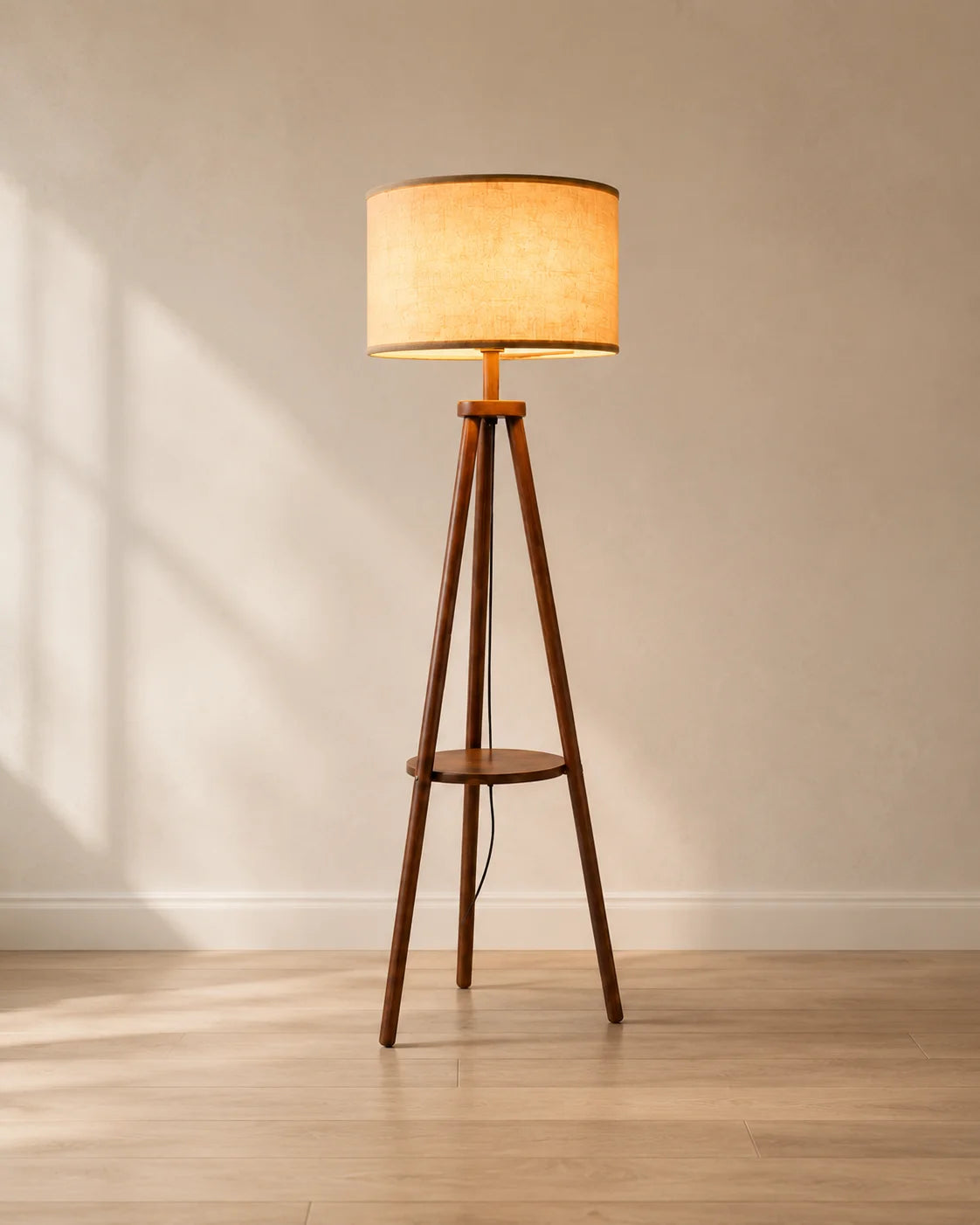 Solenne Wooden Tripod Floor Lamp