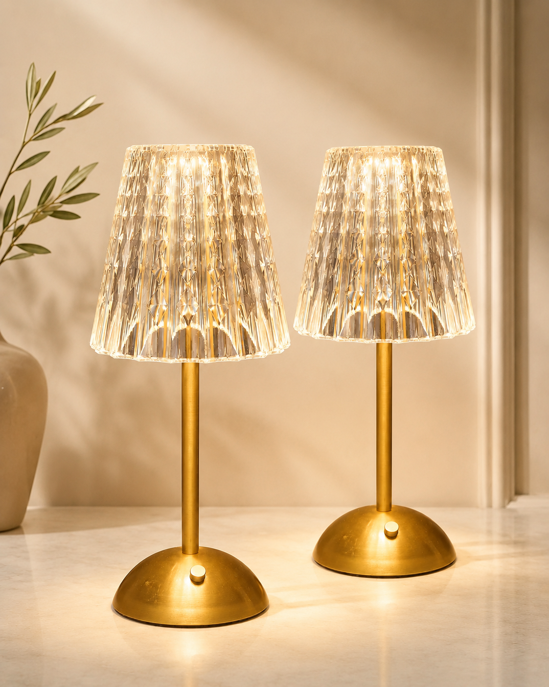 Golden Tide Diamond Table Lamp Pair